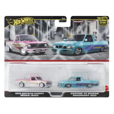 HOT WHEELS PREMIUM SET 2 MASINUTE METALICE DATSUN SUNNY TRUCK ȘI NISSAN HARDBODY SCARA 1:64