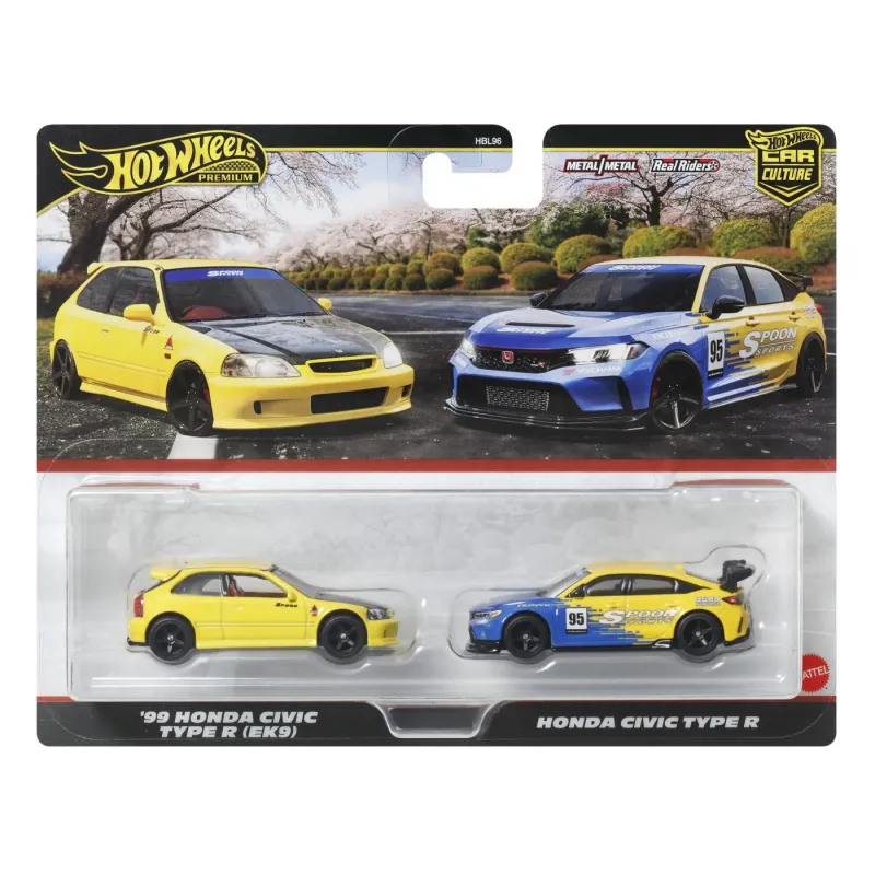 HOT WHEELS PREMIUM SET 2 MASINUTE METALICE HONDA CIVIC 99 TIP R EK9 ȘI HONDA CIVIC TIP R SCARA 1:64