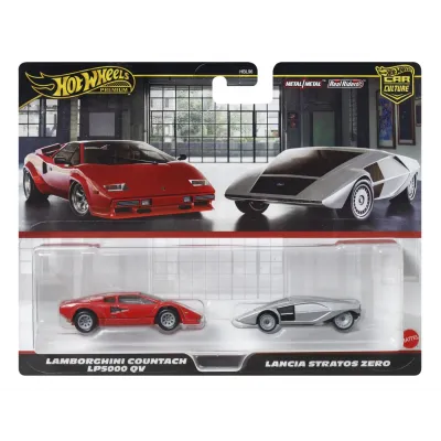 HOT WHEELS PREMIUM SET 2 MASINUTE METALICE LAMBORGHINI COUNTACH LP5000 QV ȘI LANCIA STRATOS ZERO SCARA 1:64