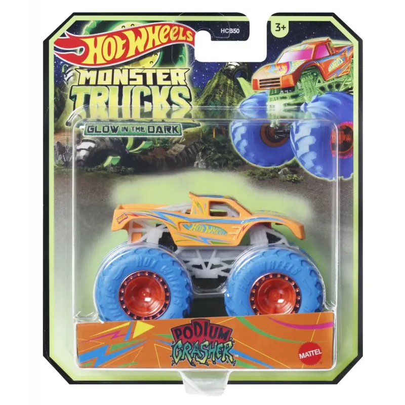 HOT WHEELS MONSTER TRUCK GLOW IN THE DARK MAȘINUȚĂ PODIUM CRASHER SCARA 1:64
