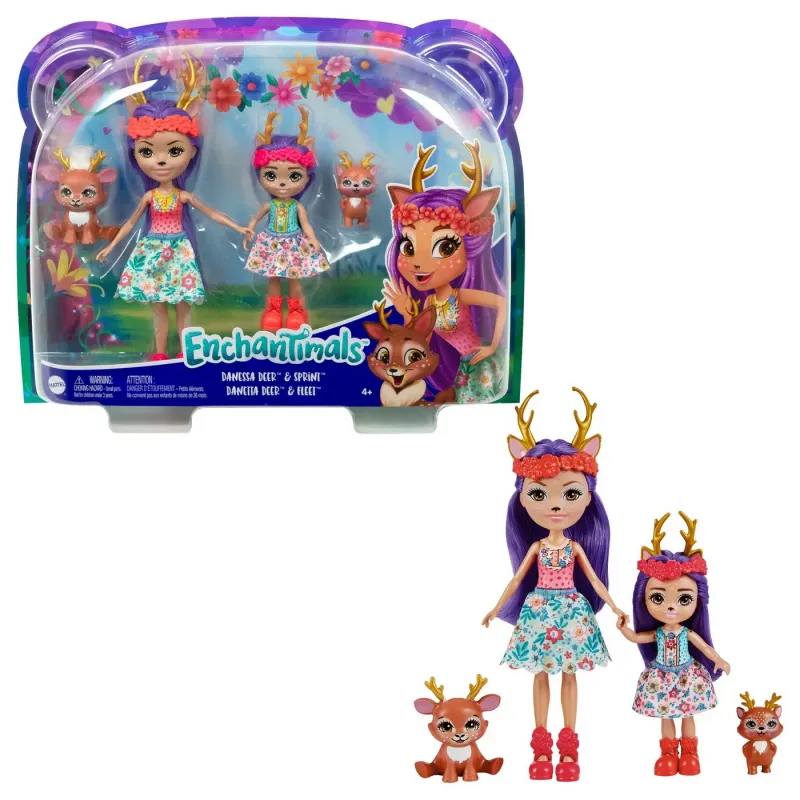 ENCHANTIMALS SET PAPUSI SURORI ȘI ANIMALUTELE LOR  DANESSA DEER ȘI SPRINT ȘI DANETTA DEER ȘI FLEET