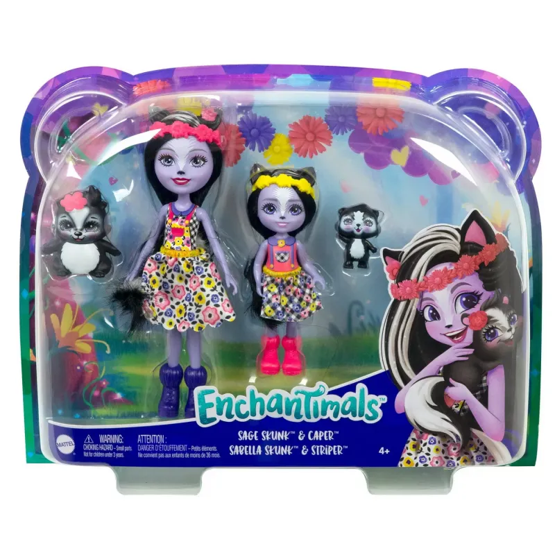 ENCHANTIMALS SET PAPUSI SURORI ȘI ANIMALUTELE LOR SAGE SKUNK ȘI CAPER ȘI SABELLA SKUNK ȘI STRIPER