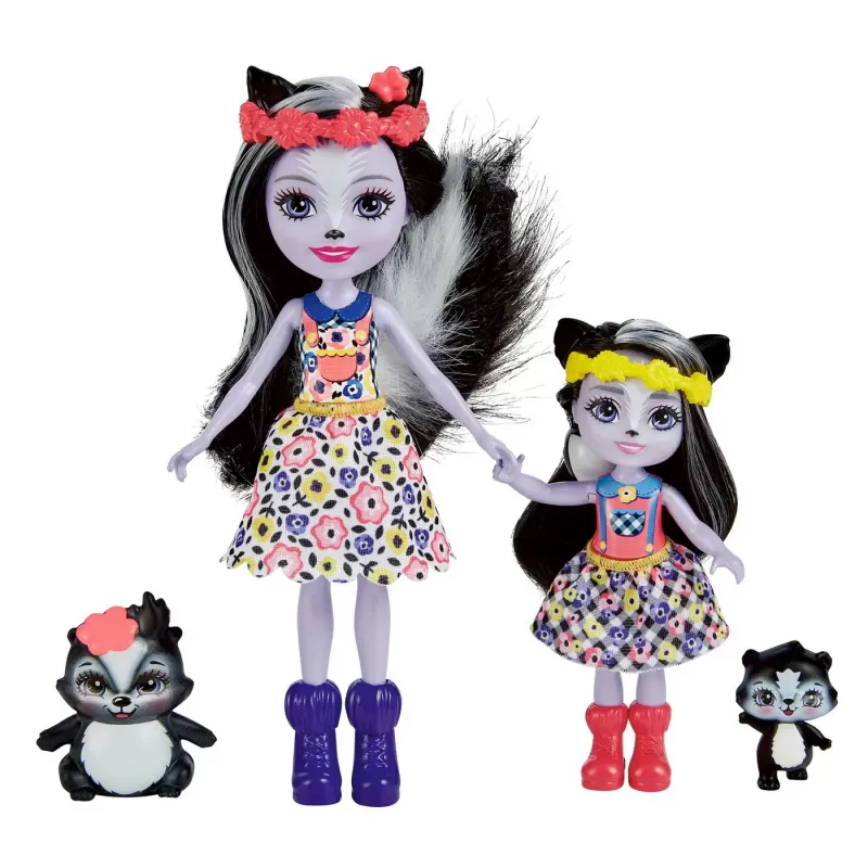 ENCHANTIMALS SET PAPUSI SURORI ȘI ANIMALUTELE LOR SAGE SKUNK ȘI CAPER ȘI SABELLA SKUNK ȘI STRIPER