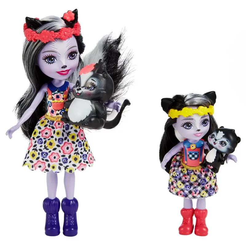 ENCHANTIMALS SET PAPUSI SURORI ȘI ANIMALUTELE LOR SAGE SKUNK ȘI CAPER ȘI SABELLA SKUNK ȘI STRIPER