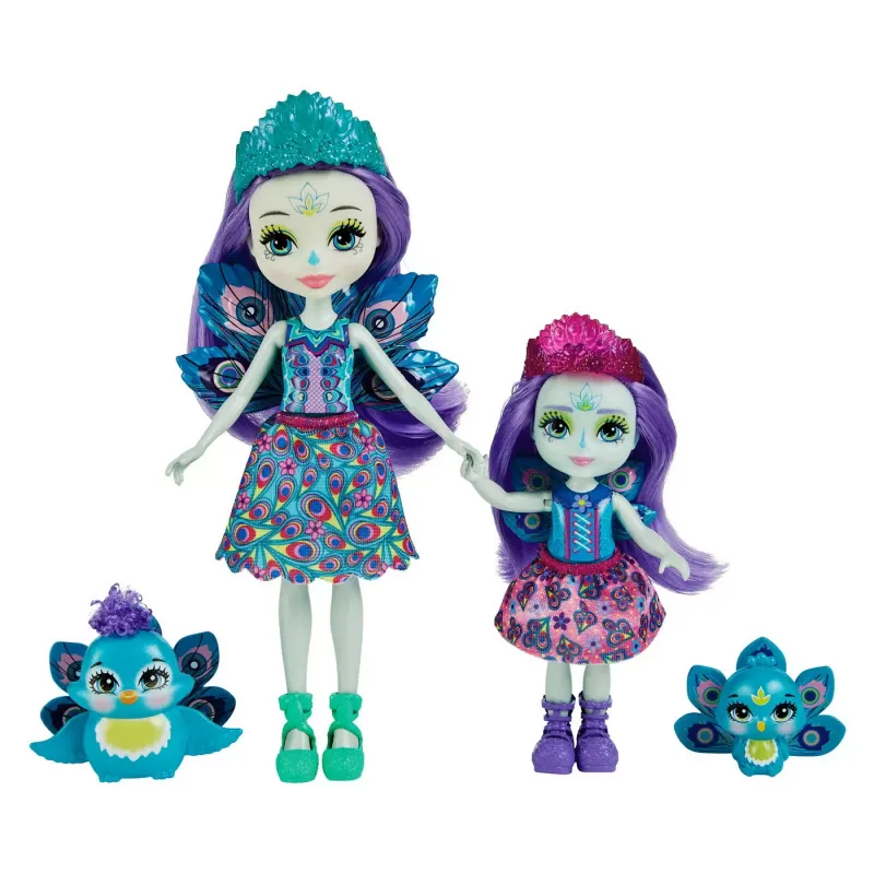 ENCHANTIMALS SET PAPUSI SURORI ȘI ANIMALUTELE LOR PATTER PEACOCK ȘI FLAP ȘI PIERA PEACOCK ȘI FEATHER