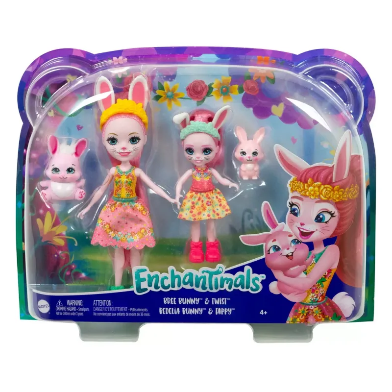 ENCHANTIMALS SET PAPUSI SURORI ȘI ANIMALUTELE LOR  BREE BUNNY ȘI TWIST ȘI BEDELIA BUNNY ȘI TAPPY
