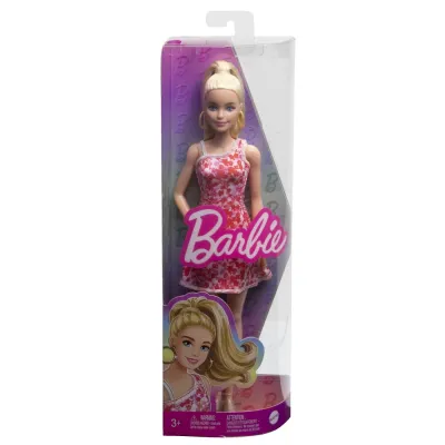 BARBIE PAPUSA BARBIE FASHIONISTA BLONDA CU PARUL PRINS IN COADA ȘI ROCHIE CU FLORICELE