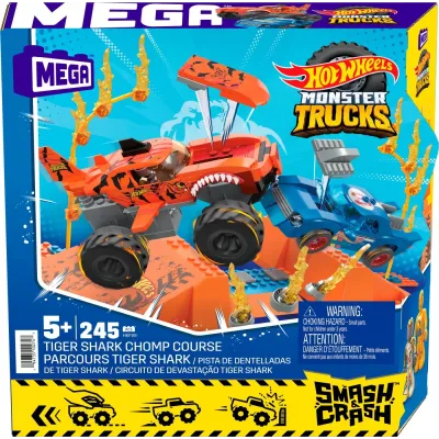 HOT WHEELS MONSTER TRUCK MEGA SET CONSTRUCTIE CURSA TIGER SHARK CHOMP