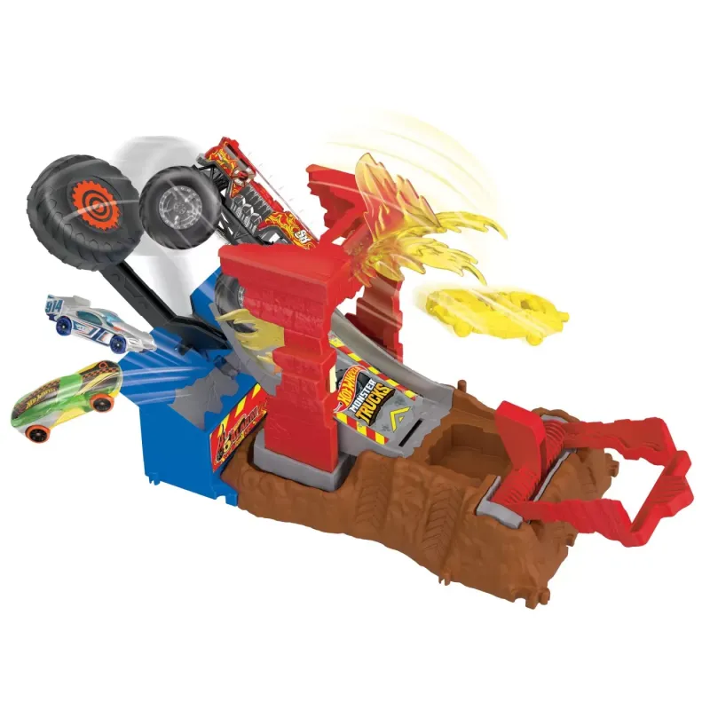 HOT WHEELS MONSTER TRUCKS ENTRY CHALLENGE ARENA SMASHERS PROVOCAREA FIRE CRASH