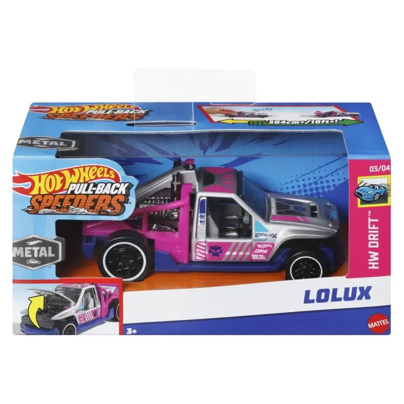 HOT WHEELS MAȘINUȚĂ METALICĂ CU SISTEM PULL BACK LOLUX SCARA 1:43