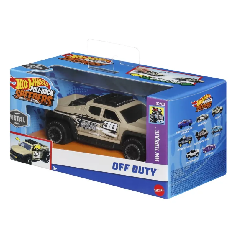 HOT WHEELS MAȘINUȚĂ METALICĂ CU SISTEM PULL BACK OFF DUTY SCARA 1:43