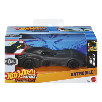 HOT WHEELS MAȘINUȚĂ METALICĂ CU SISTEM PULL BACK BATMOBILE NIGHT BURNERZ SCARA 1:43
