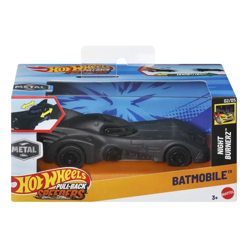 HOT WHEELS MAȘINUȚĂ METALICĂ CU SISTEM PULL BACK BATMOBILE NIGHT BURNERZ SCARA 1:43