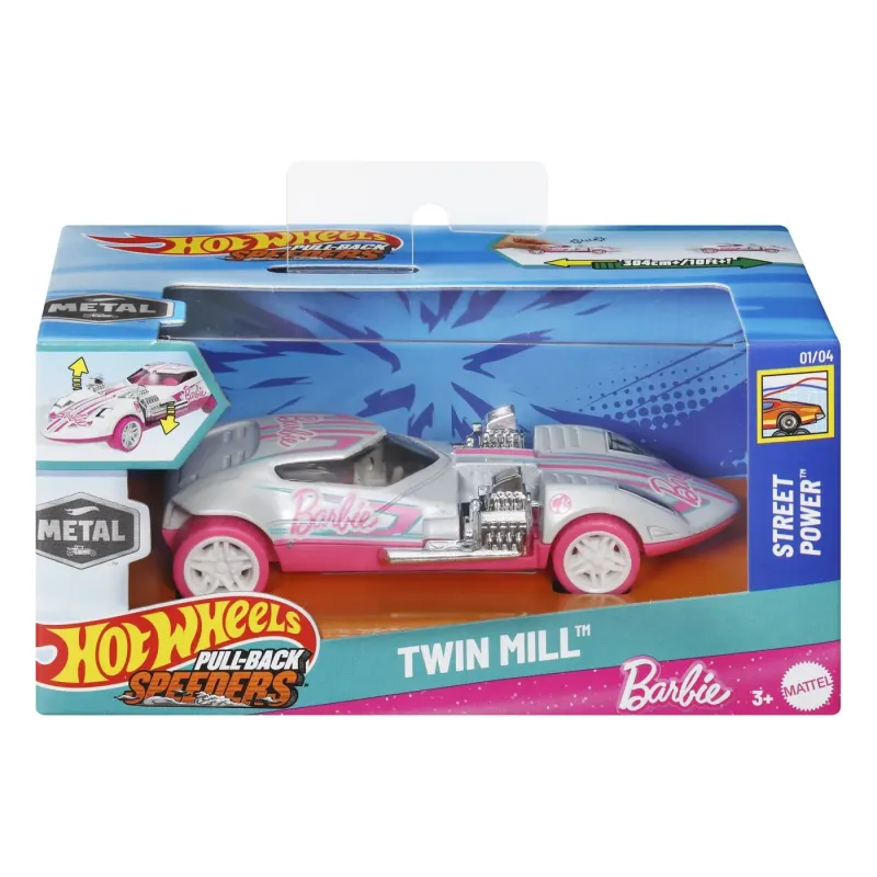 HOT WHEELS MAȘINUȚĂ METALICĂ CU SISTEM PULL BACK BARBIE TWIN MILL STREET POWER SCARA 1:43