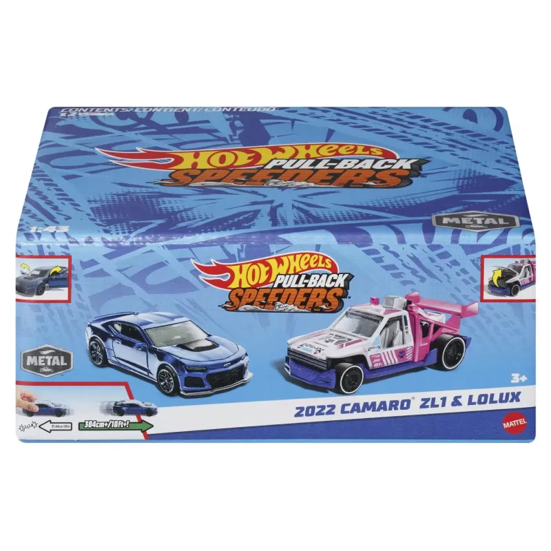HOT WHEELS SET 2 MASINUTE METALICE PULL BACK CAMARO ZL1 2022 ȘI LOLUX 1:43
