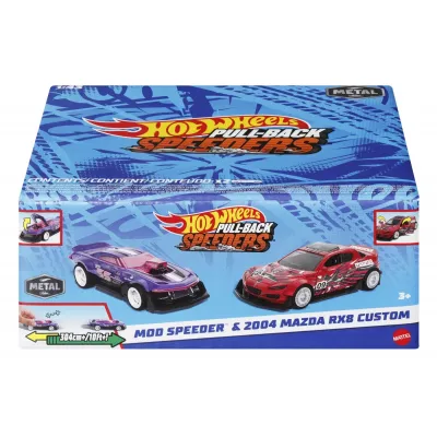 HOT WHEELS SET 2 MASINUTE METALICE PULL BACK MOD SPEEDER ȘI 2004 MAZDA RX8 CUSTOM 1:43