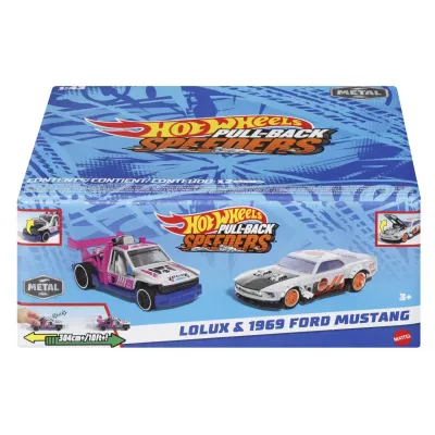 HOT WHEELS SET 2 MASINUTE METALICE PULL BACK LOLUX ȘI 1969 FORD MUSTANG 1:43