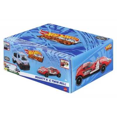 HOT WHEELS SET 2 MASINUTE METALICE PULL BACK MIGHTY K ȘI TWIN MILL 1:43