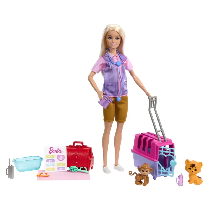BARBIE YOU CAN BE SET PAPUSA CU DOUA ANIMALUTE DIN JUNGLA