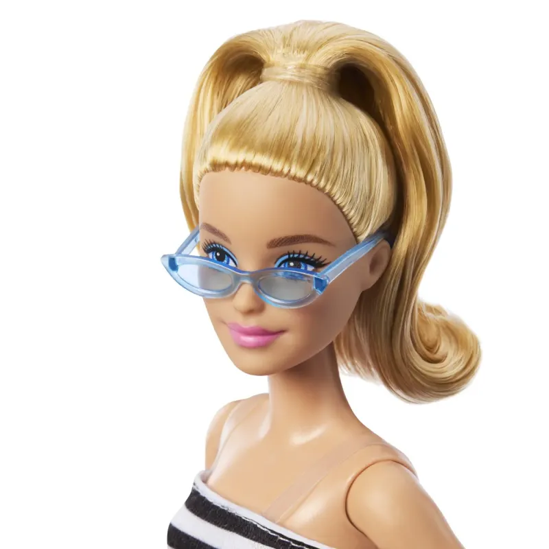 BARBIE PAPUSA BARBIE FASHIONISTA BLONDA CU PARUL PRINS IN COADA ȘI FUSTA ROZ