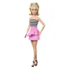 BARBIE PAPUSA BARBIE FASHIONISTA BLONDA CU PARUL PRINS IN COADA ȘI FUSTA ROZ