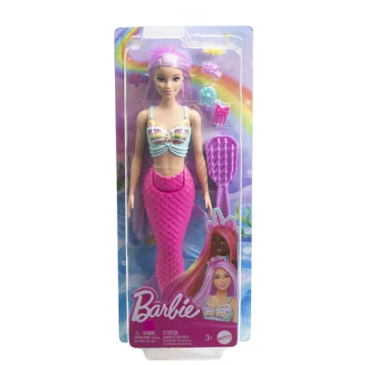 BARBIE PAPUSA SIRENA CU PAR MOV ȘI COADA ROZ
