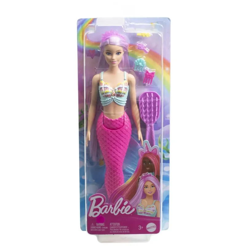 BARBIE PAPUSA SIRENA CU PAR MOV ȘI COADA ROZ