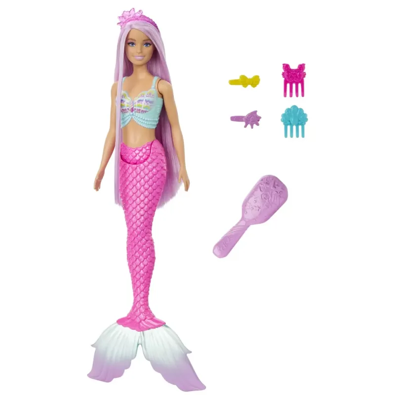 BARBIE PAPUSA SIRENA CU PAR MOV ȘI COADA ROZ