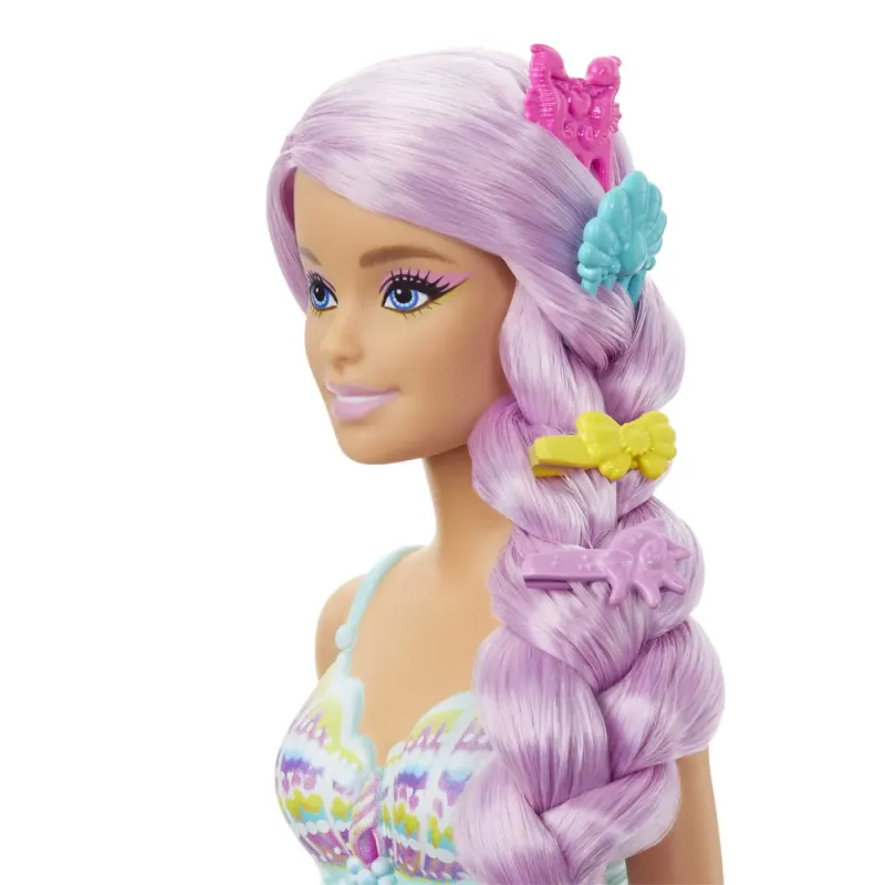 BARBIE PAPUSA SIRENA CU PAR MOV ȘI COADA ROZ