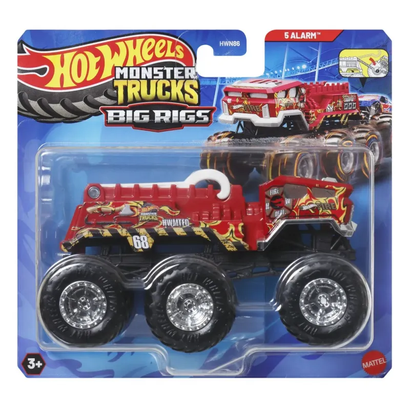 HOT WHEELS MONSTER TRUCK BIG RIGS MAȘINUȚĂ METALICĂ CU 6 ROTI 5 ALARM SCARA 1 LA 64