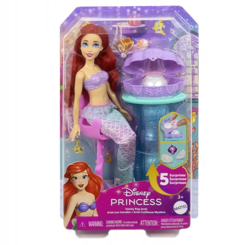 DISNEY PRINCESS PAPUSA ARIEL ȘI MASUTA DE MACHIAJ CU SURPRIZE