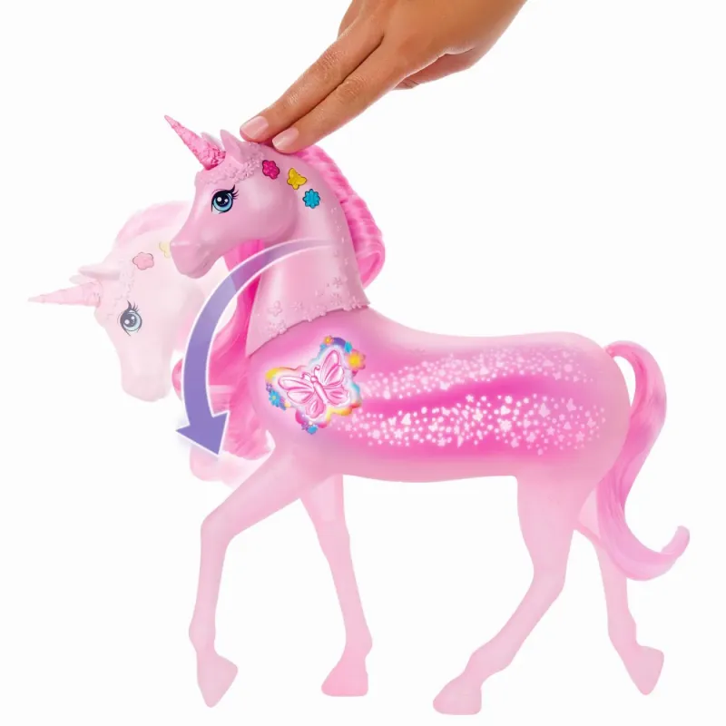 BARBIE UNICORN ROZ CU LUMINI STRALUCITOARE ȘI SUNETE