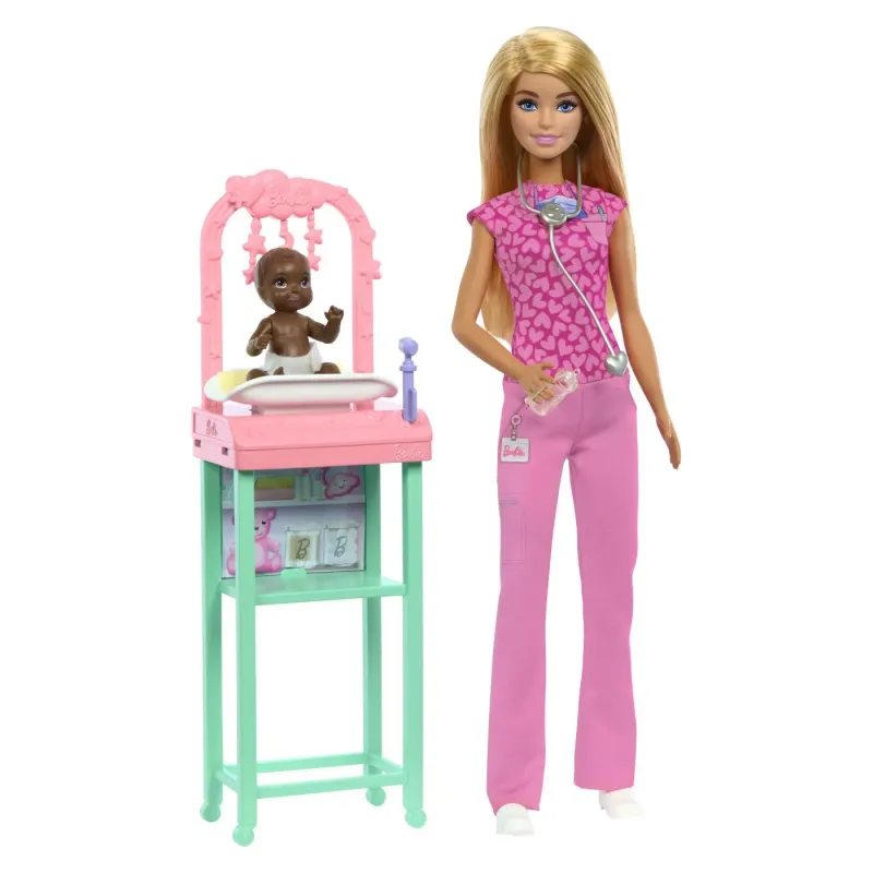 BARBIE CARIERE SET MOBILIER CU PAPUSA DOCTOR PEDIATRU BLONDA