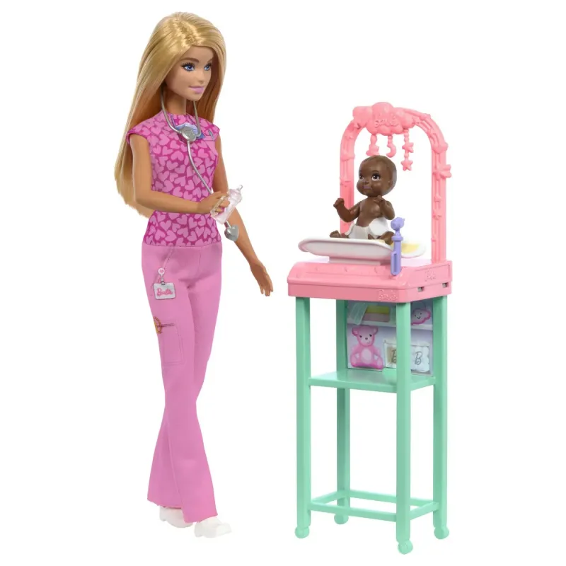 BARBIE CARIERE SET MOBILIER CU PAPUSA DOCTOR PEDIATRU BLONDA