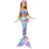 BARBIE PAPUSA SIRENA FLOARE MAGICA CU PAR BLOND ȘI COADA ALBASTRA