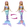 BARBIE PAPUSA SIRENA FLOARE MAGICA CU PAR BLOND ȘI COADA ALBASTRA