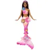 BARBIE PAPUSA SIRENA FLOAREA MAGICA CU PAR BRUNET ȘI COADA ROZ