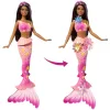 BARBIE PAPUSA SIRENA FLOAREA MAGICA CU PAR BRUNET ȘI COADA ROZ