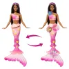 BARBIE PAPUSA SIRENA FLOAREA MAGICA CU PAR BRUNET ȘI COADA ROZ
