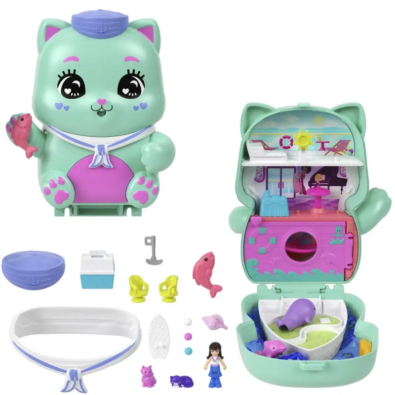 POLLY POCKET SET GENTUȚĂ ANIMALUT PISICUTA MARINAR CU ACCESORII