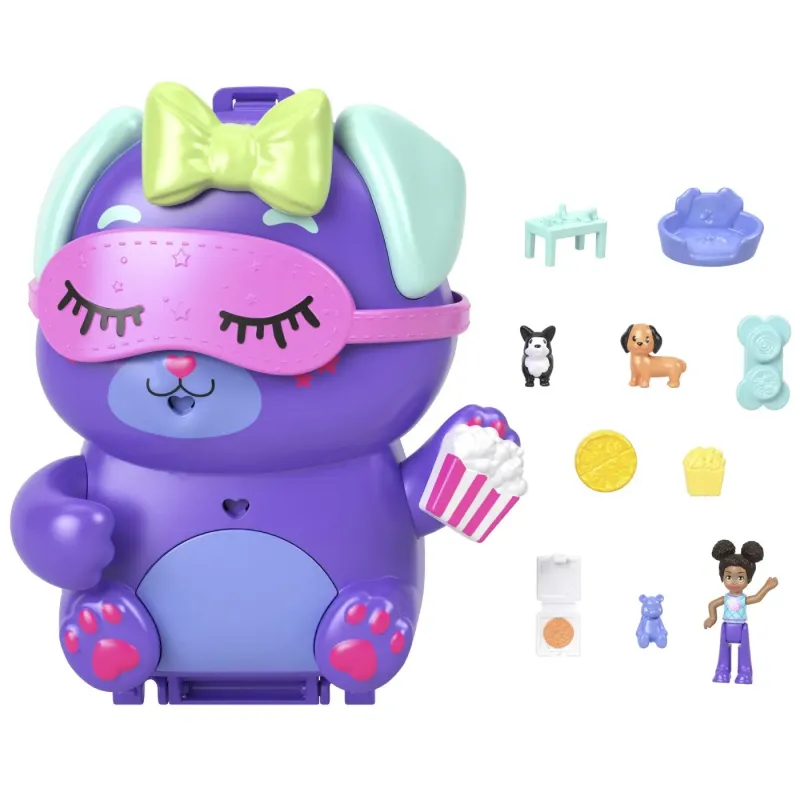 POLLY POCKET SET GENTUȚĂ ANIMALUT CĂȚELUS IN PIJAMA CU ACCESORII