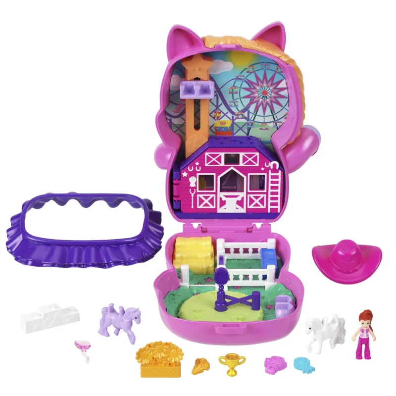 POLLY POCKET SET GENTUȚĂ ANIMALUT PONEI LA RODEO CU ACCESORII