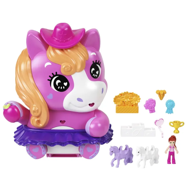 POLLY POCKET SET GENTUȚĂ ANIMALUT PONEI LA RODEO CU ACCESORII