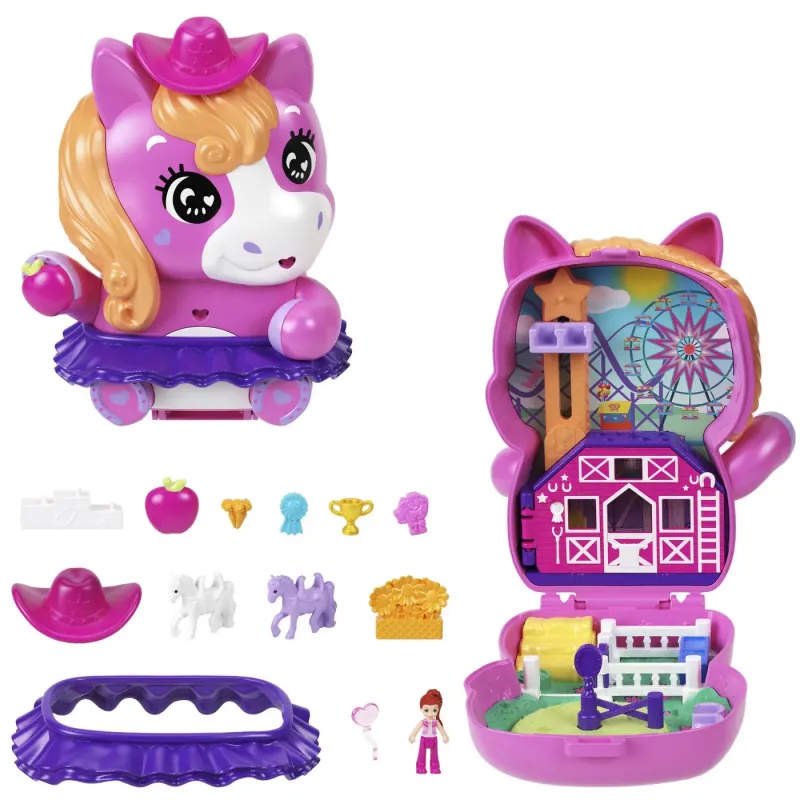 POLLY POCKET SET GENTUȚĂ ANIMALUT PONEI LA RODEO CU ACCESORII