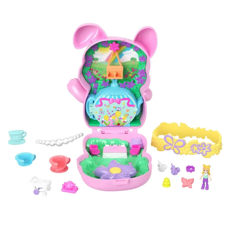 POLLY POCKET SET GENTUȚĂ ANIMALUT IEPURAȘ LA PETRCERE CU ACCESORII