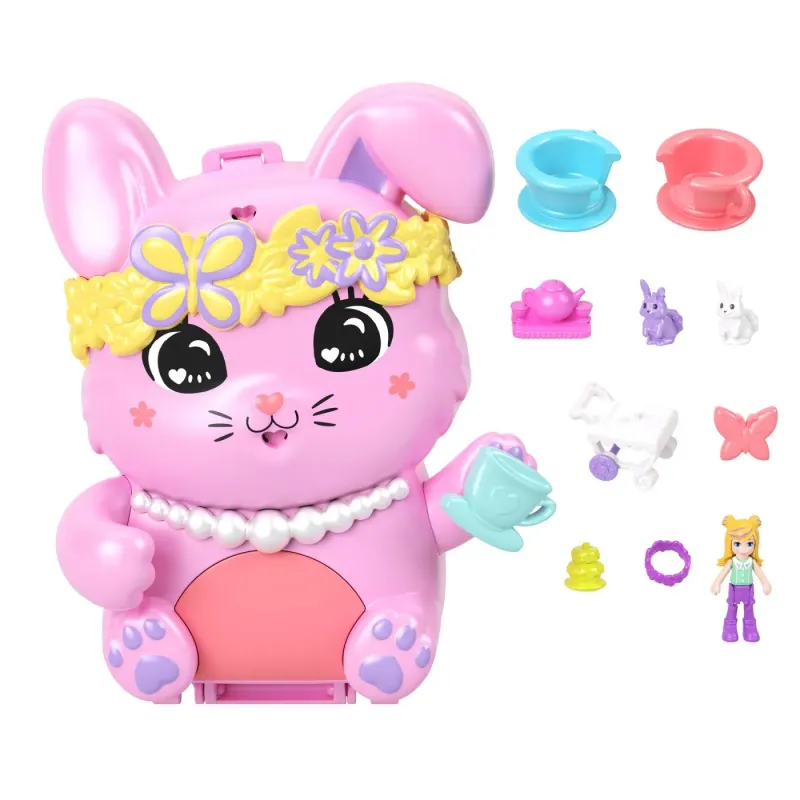 POLLY POCKET SET GENTUȚĂ ANIMALUT IEPURAȘ LA PETRCERE CU ACCESORII