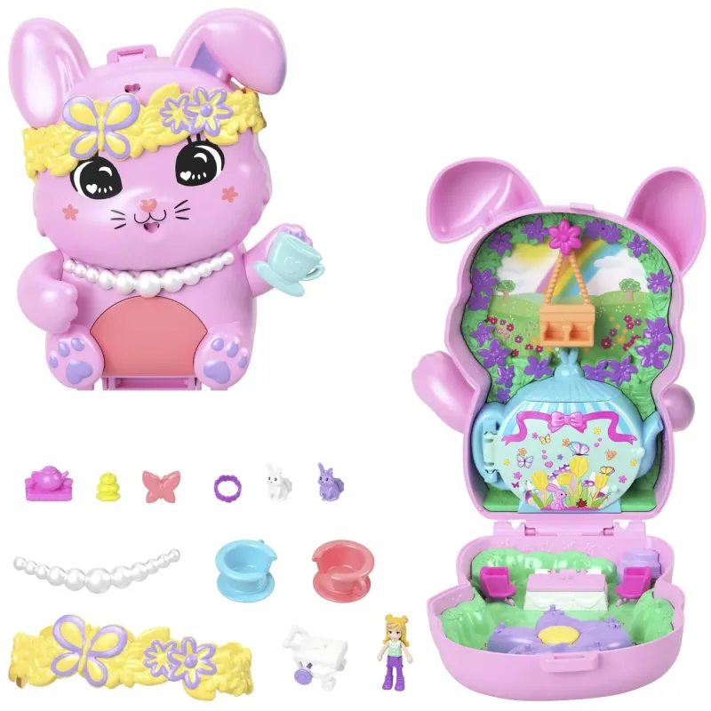 POLLY POCKET SET GENTUȚĂ ANIMALUT IEPURAȘ LA PETRCERE CU ACCESORII