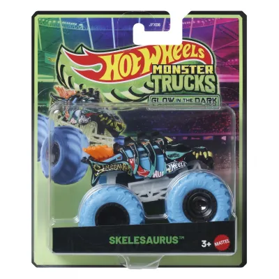 HOT WHEELS MONSTER TRUCK GLOW IN THE DARK MAȘINUȚĂ SKELESAURUS SCARA 1 LA 64