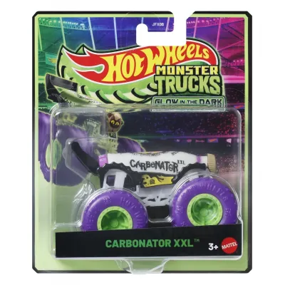 HOT WHEELS MONSTER TRUCK GLOW IN THE DARK MAȘINUȚĂ CARBONATOR XXL CU ROTI MOV SCARA 1 LA 64