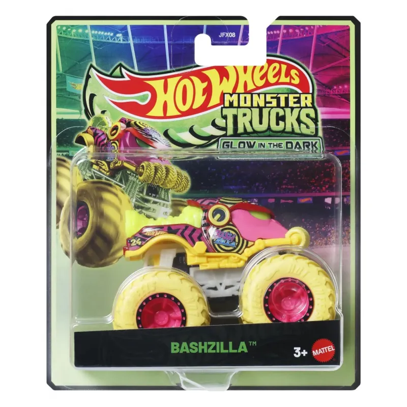 HOT WHEELS MONSTER TRUCK GLOW IN THE DARK MAȘINUȚĂ BASHZILLA SCARA 1 LA 64
